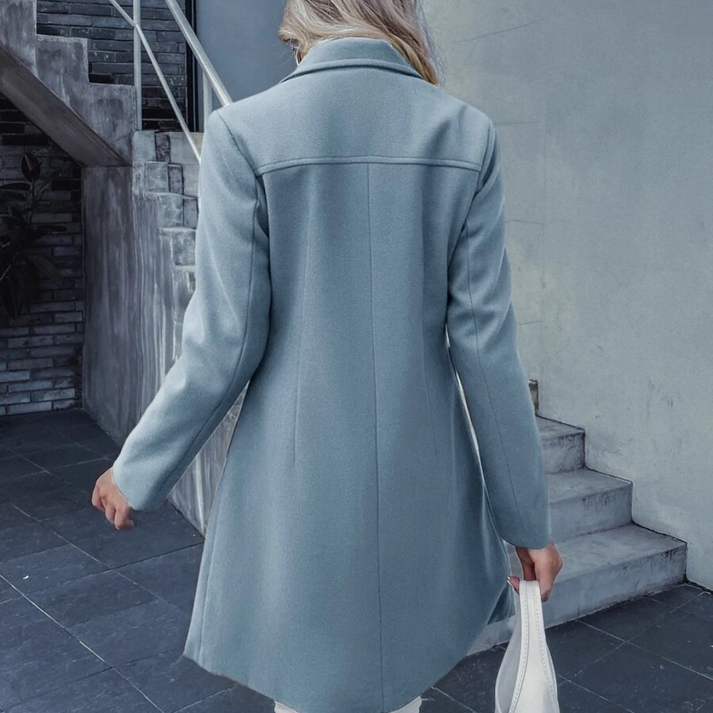 Classic button double breast trench pea coat Jacket - Picture 5 of 10